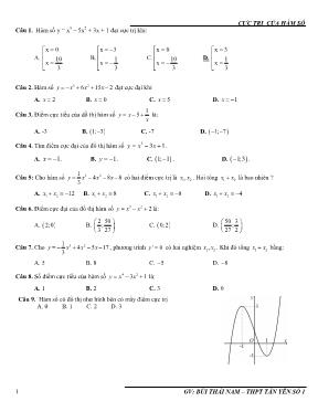 Bài tập trắc nghiệm Giải tích 12 - Cực trị của hàm số - Bùi Thái Nam